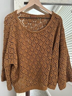 POL Open-Knit Scoop Neck Sweater